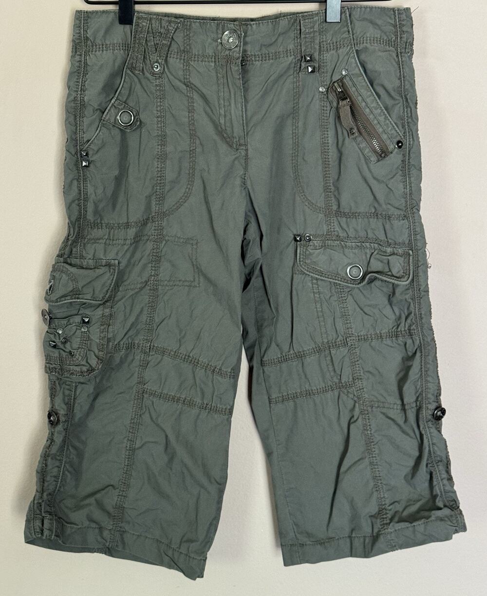 Dalia Capri Pants Womens Low Rise Cargo Pockets Vented Cotton Casual Green 4